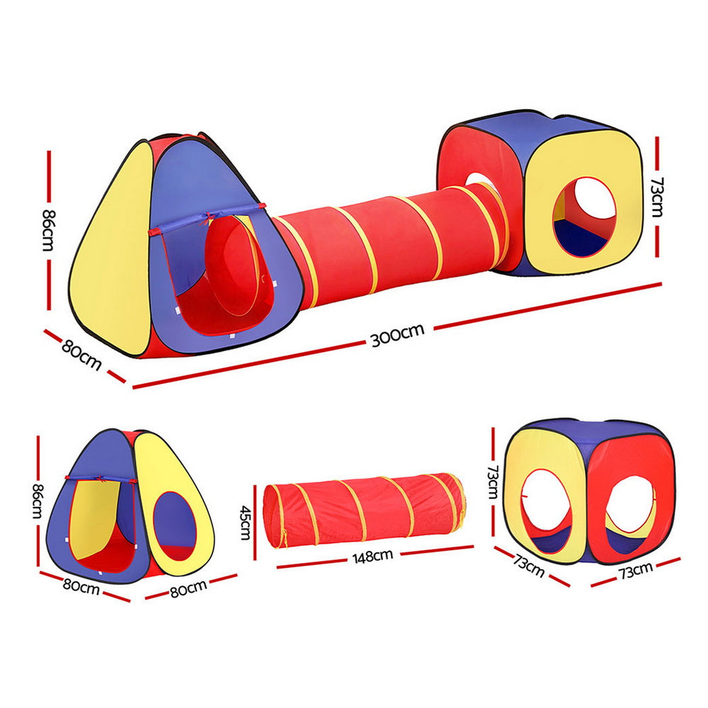 Keezi Kids 3-in-1 Play Tent, Teepee 80cm, Cube Playhouse, Crawling Tunnel - SuperSaverAU - view 3