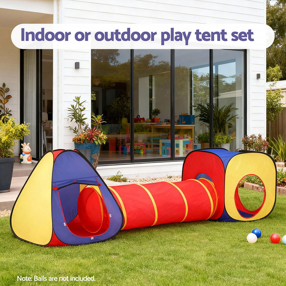 Keezi Kids 3-in-1 Play Tent, Teepee 80cm, Cube Playhouse, Crawling Tunnel - SuperSaverAU - view 7