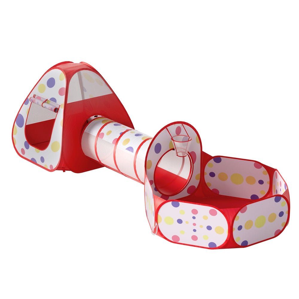 Keezi Kids Playhouse Play Tent Pop Up Teepee Ball Pit Tunnel Basketball Hoop Red - SuperSaverAU - view 1