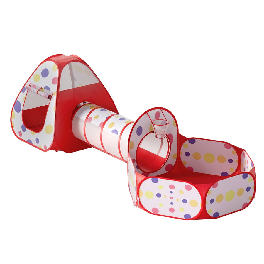 Keezi Kids Playhouse Play Tent Pop Up Teepee Ball Pit Tunnel Basketball Hoop Red - SuperSaverAU - view 1