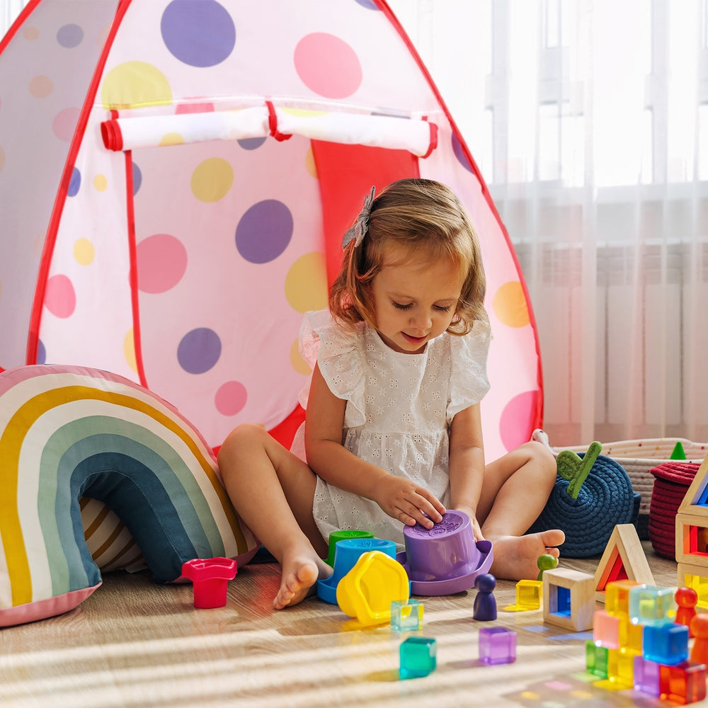 Keezi Kids Playhouse Play Tent Pop Up Teepee Ball Pit Tunnel Basketball Hoop Red - SuperSaverAU - view 4