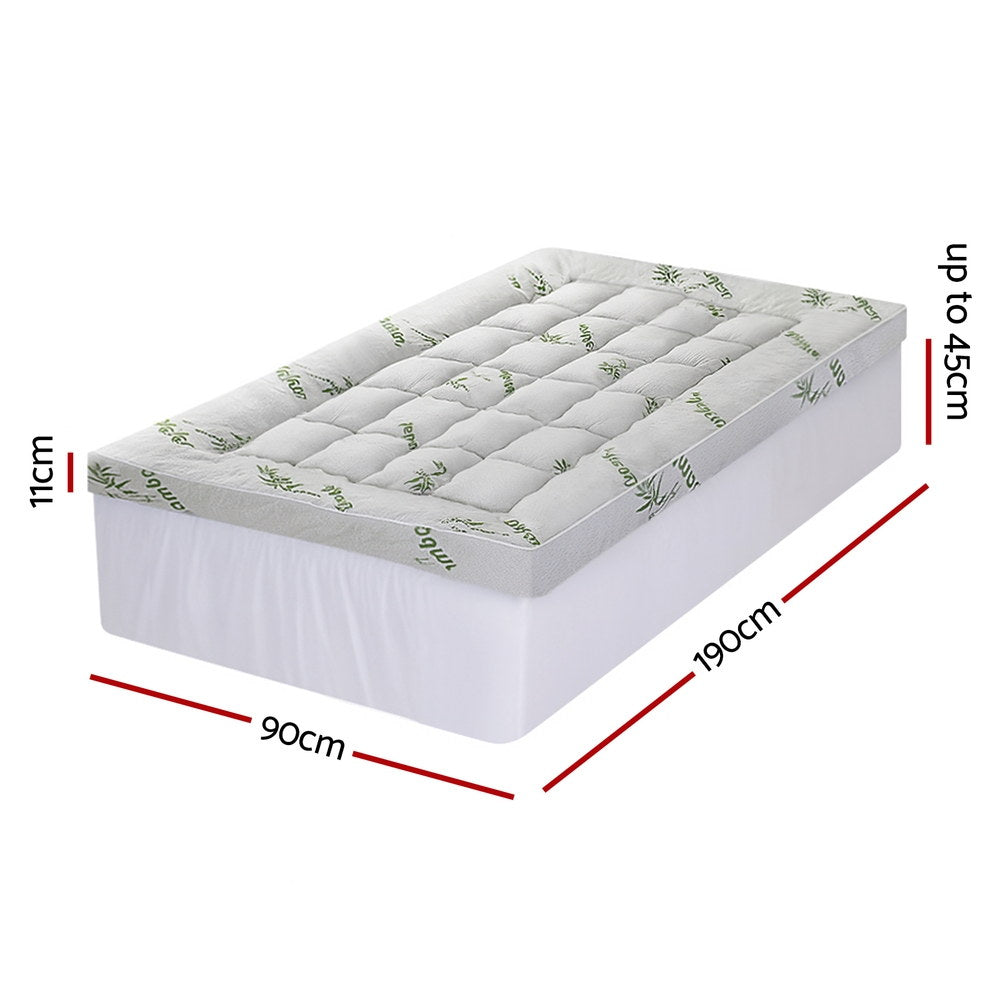 Giselle 11cm Pillowtop Mattress Topper Bamboo Single - SuperSaverAU - view 3