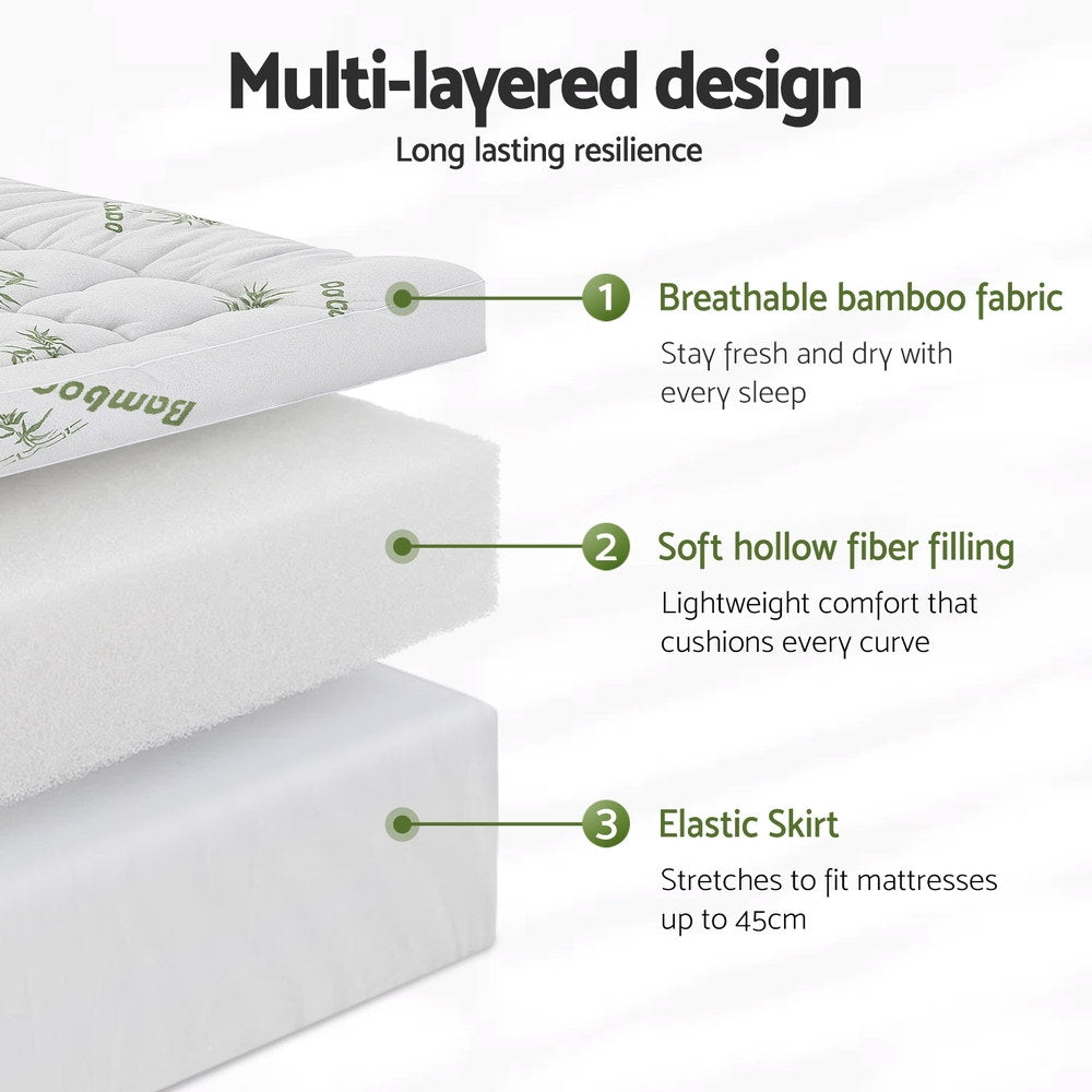 Giselle 11cm Pillowtop Mattress Topper Bamboo Single - SuperSaverAU - view 6