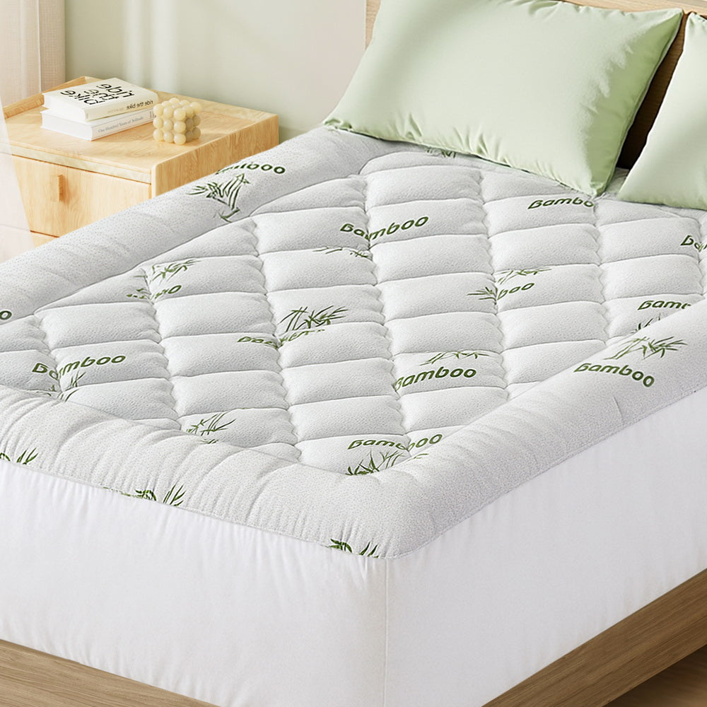 Giselle Bedding 5cm Pillowtop Mattress Topper Bamboo Double - SuperSaverAU - view 1