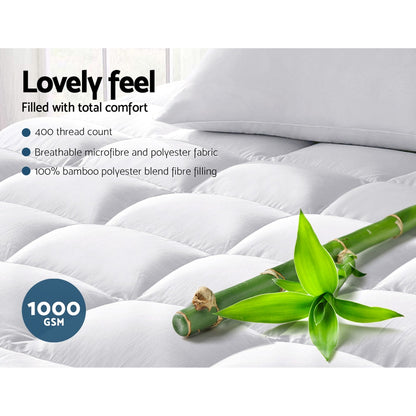 Giselle Bedding Bamboo Mattress Topper 5cm Double - Anti-Bacterial, Dust Mite Resistant