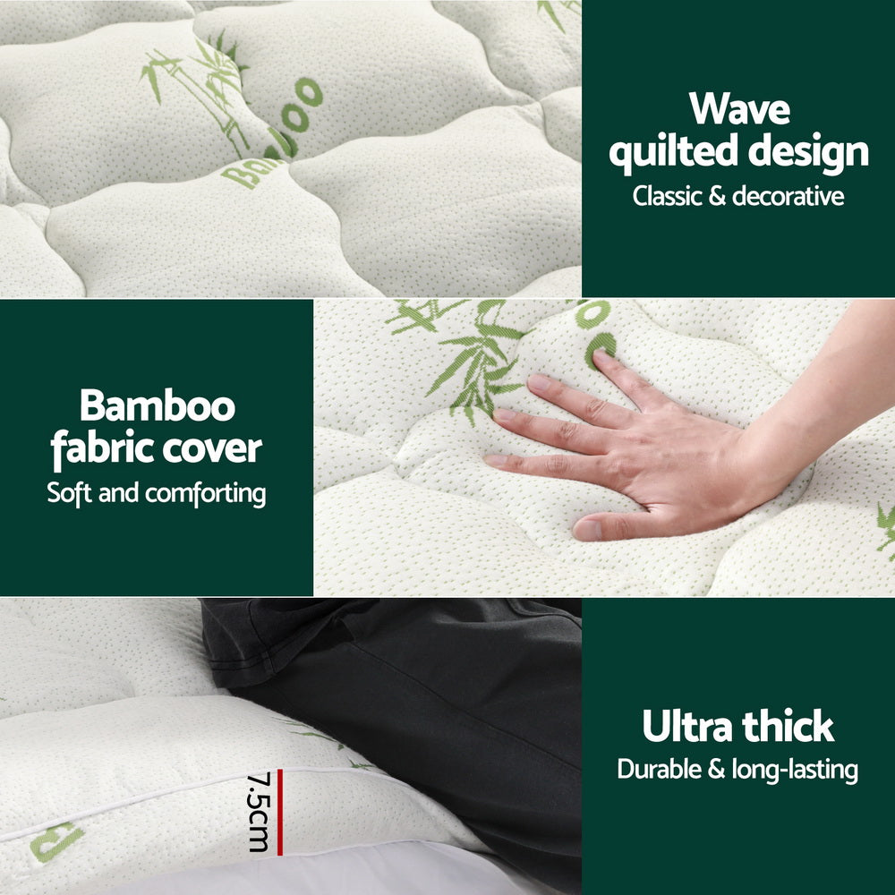 Giselle Bedding Bamboo Pillowtop Mattress Topper - Queen, 7.5cm - SuperSaverAU - view 4