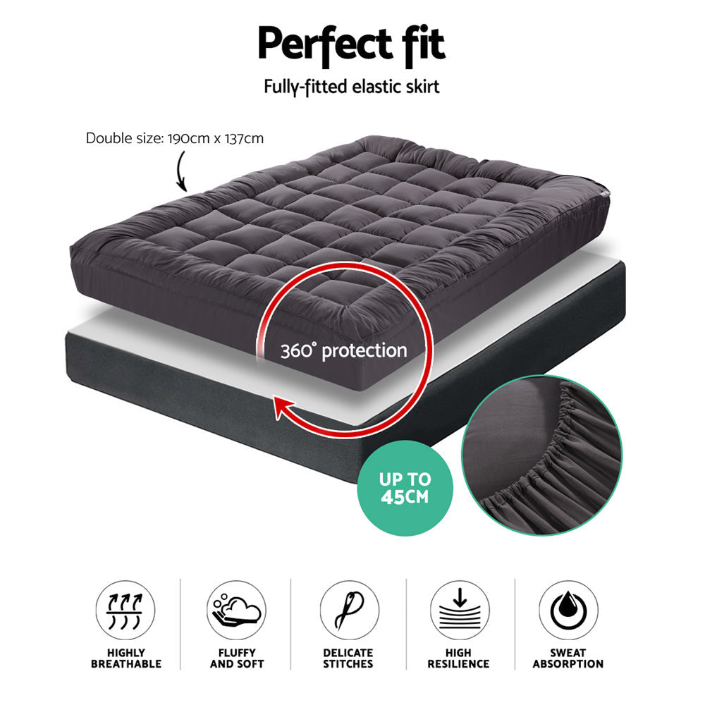 Giselle Bedding Mattress Topper Pillowtop Bamboo Charcoal Double - SuperSaverAU - view 2