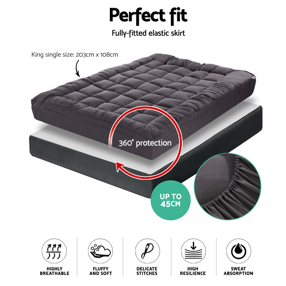 Giselle Bedding Mattress Topper Pillowtop Bamboo Charcoal King Single - SuperSaverAU - view 2