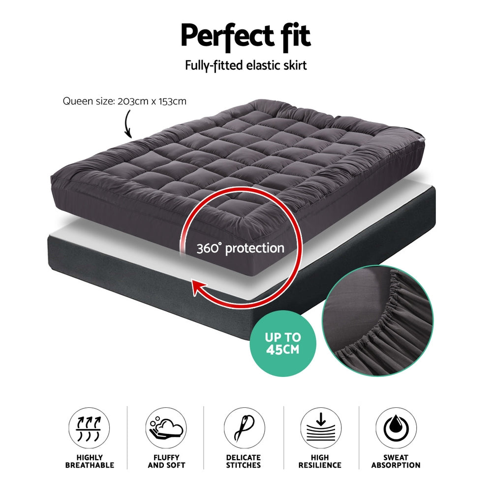 Giselle Bedding Mattress Topper Pillowtop Bamboo Charcoal Queen - SuperSaverAU - view 2