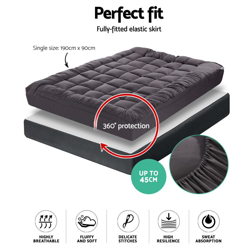 Giselle Bedding Mattress Topper Pillowtop Bamboo Charcoal Single - SuperSaverAU - view 2