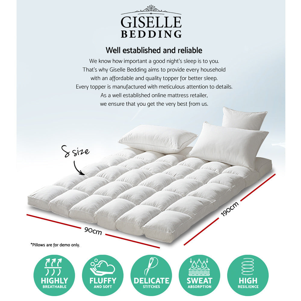 Giselle Bedding Mattress Topper Pillowtop Protector Pad Single - SuperSaverAU - view 2