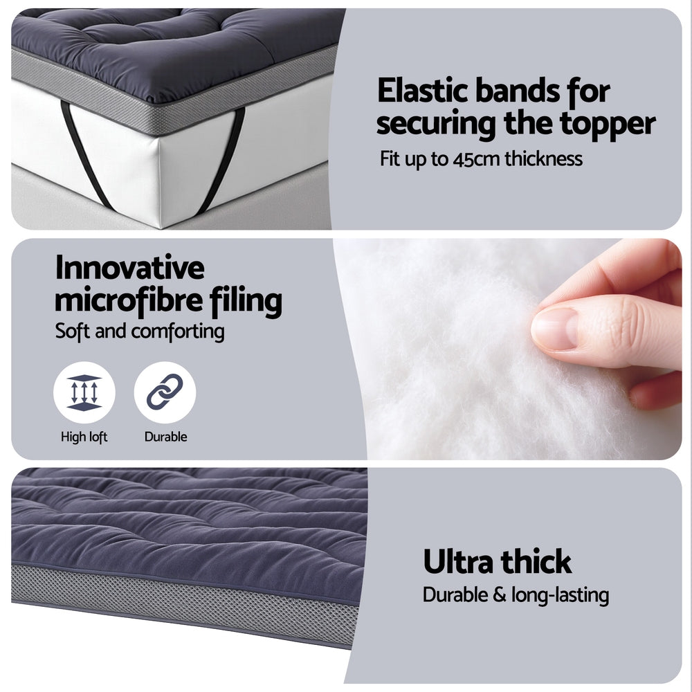 Giselle Bedding King Mattress Topper - 5cm Bamboo Charcoal Pillowtop