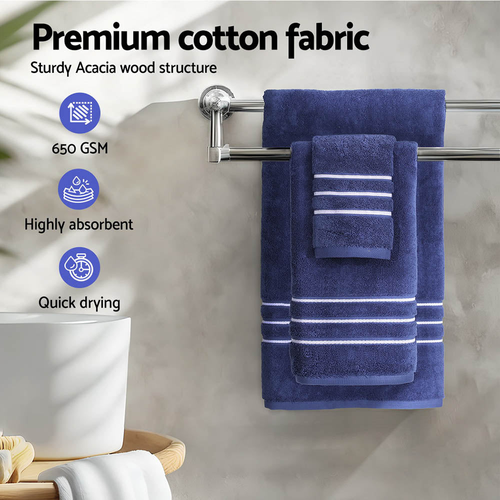 Premium 6-Pack Bath Towels Set, 100% Cotton, 650gsm, Navy, Quick Dry, Absorbent - SuperSaverAU - view 5