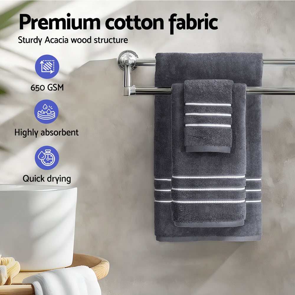 Premium 6-Pack Grey Cotton Bath Towel Set, 650gsm, Quick Dry, Machine Washable - SuperSaverAU - view 3