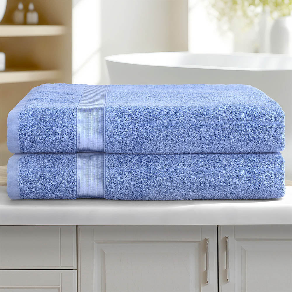 2 Pack Extra Large Bath Sheets Set 100% Cotton 550gsm Blue - Luxurious & Absorbent - SuperSaverAU - view 7