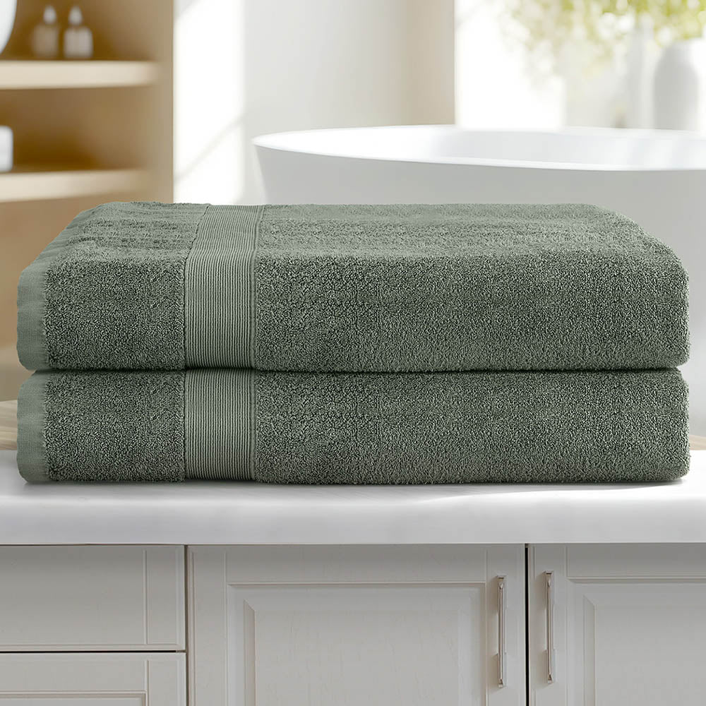 2 Pack Extra Large Green Cotton Bath Sheets Set - 550gsm, Quick Dry, Absorbent - SuperSaverAU - view 5