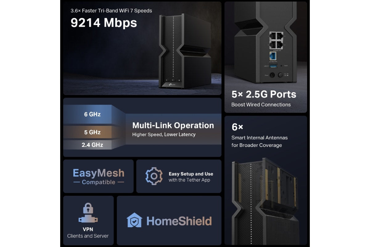 TP-Link Archer BE550 BE9300 Tri-Band Wi-Fi 7 Router