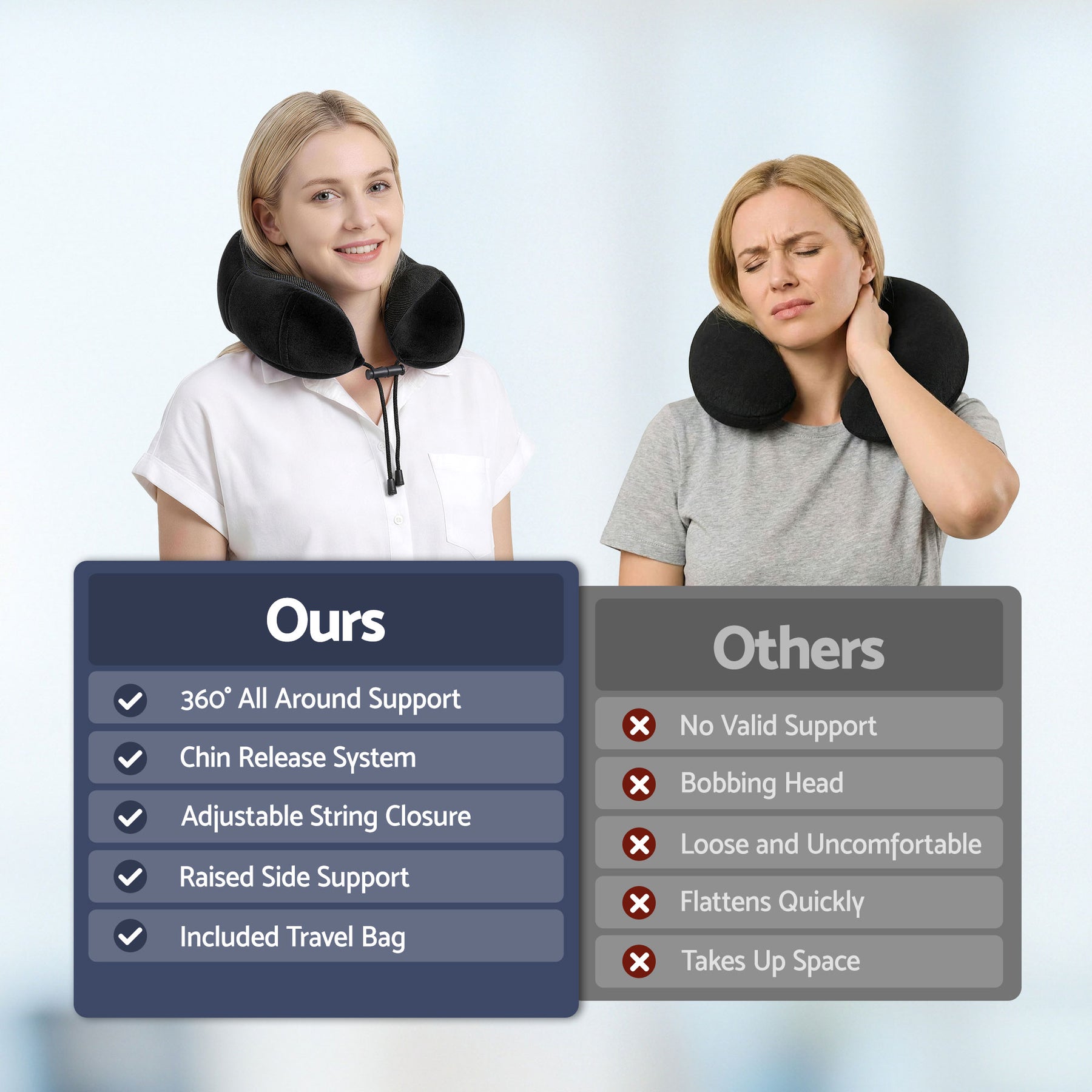 Wanderlite Memory Foam Travel Pillow – Black with Washable Cover