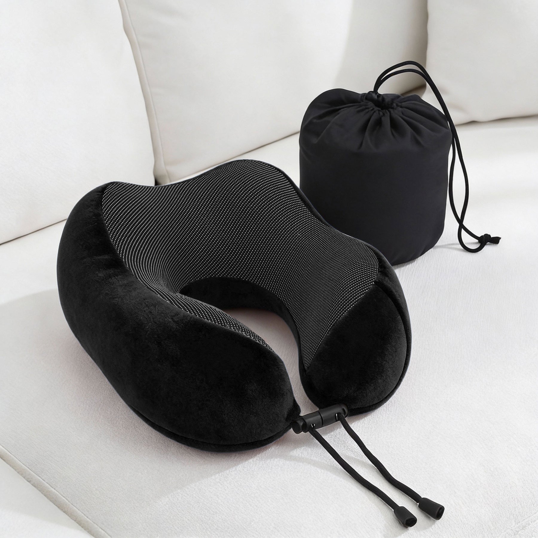 Wanderlite Memory Foam Travel Pillow – Black with Washable Cover