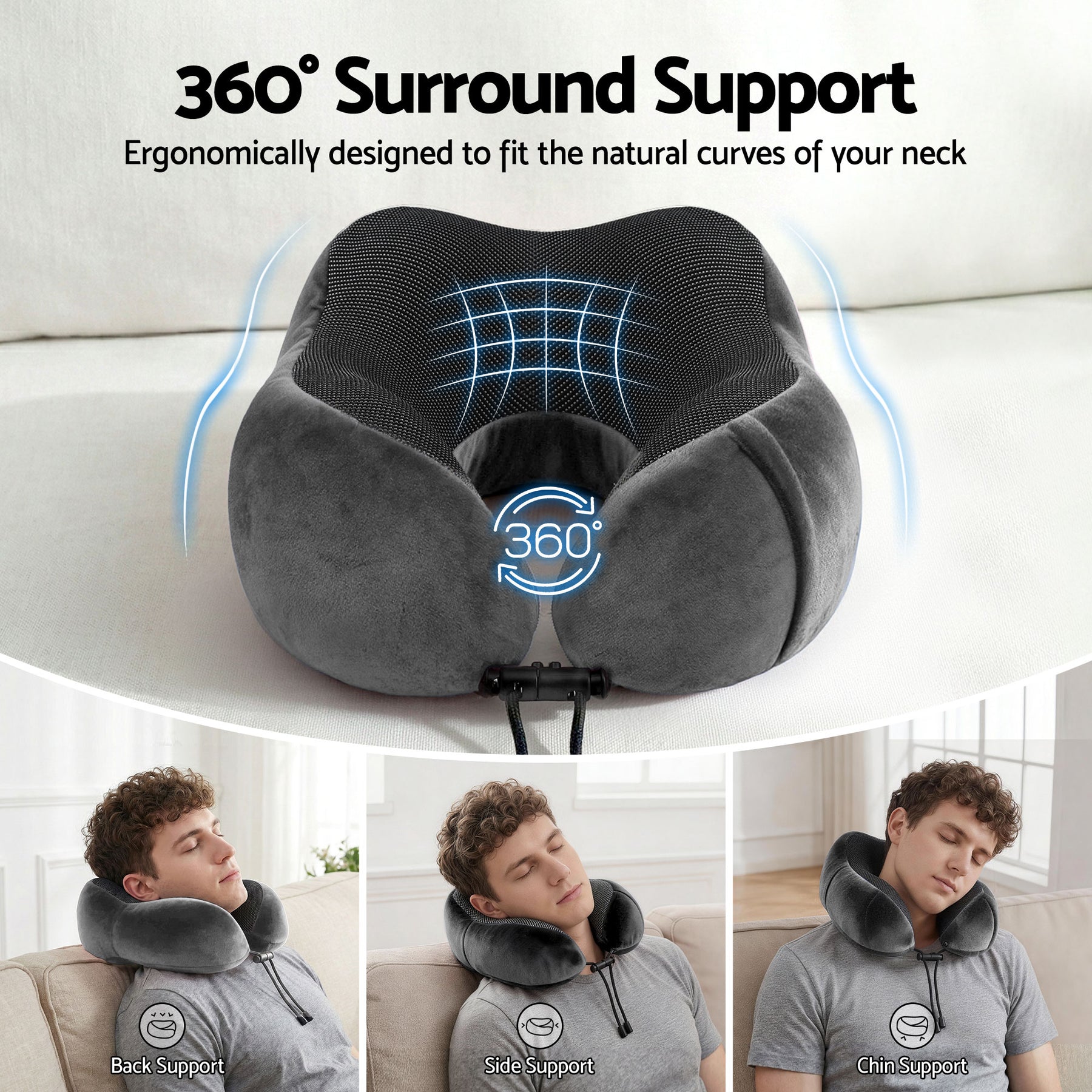 Wanderlite Memory Foam Travel Pillow – Grey with Washable Cover