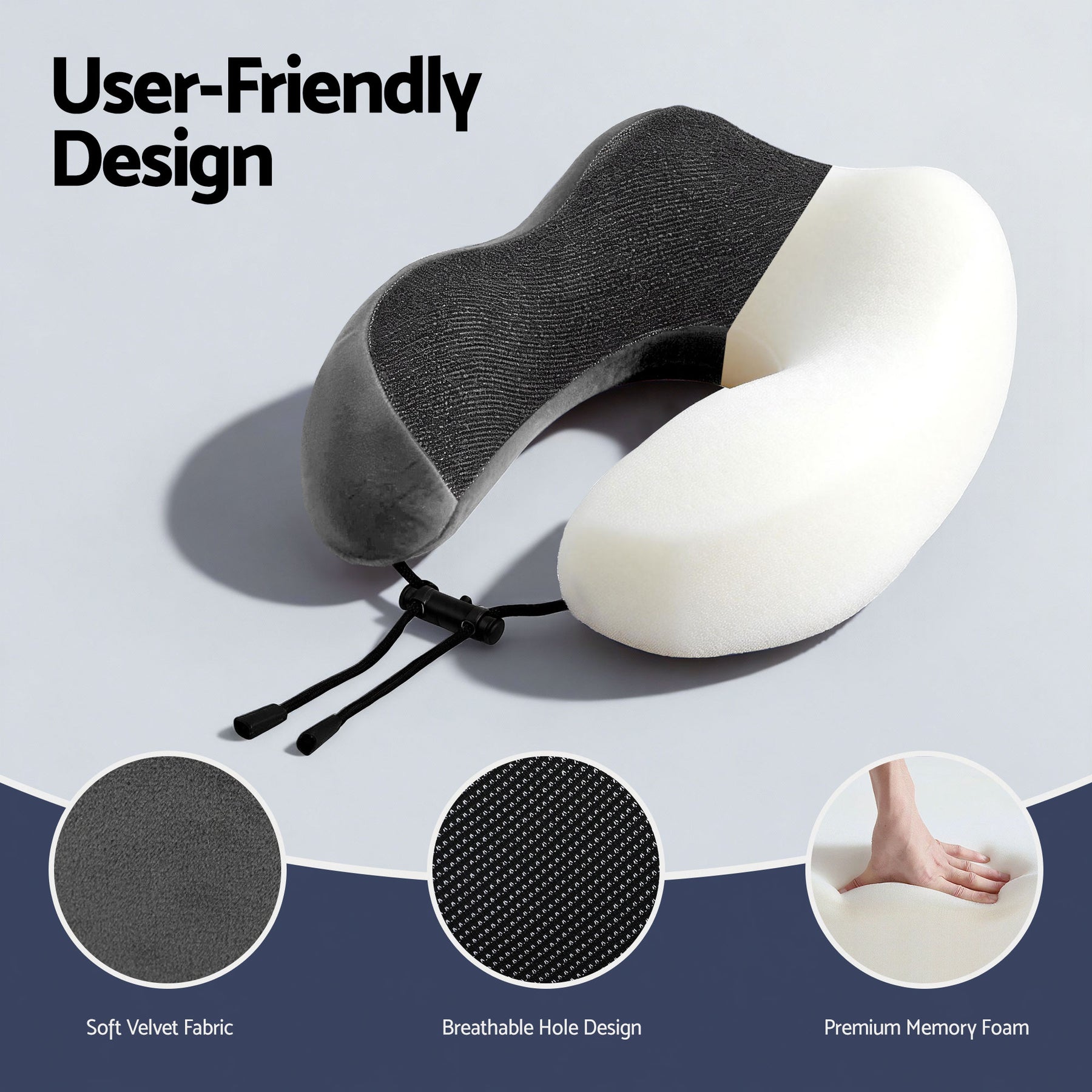 Wanderlite Memory Foam Travel Pillow – Grey with Washable Cover