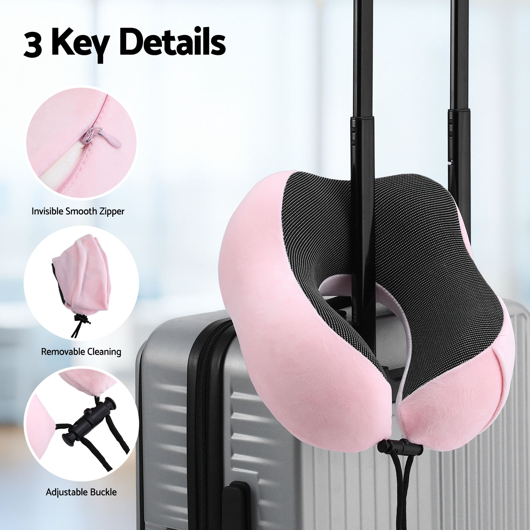 Wanderlite Memory Foam Travel Pillow – Pink with Washable Cover