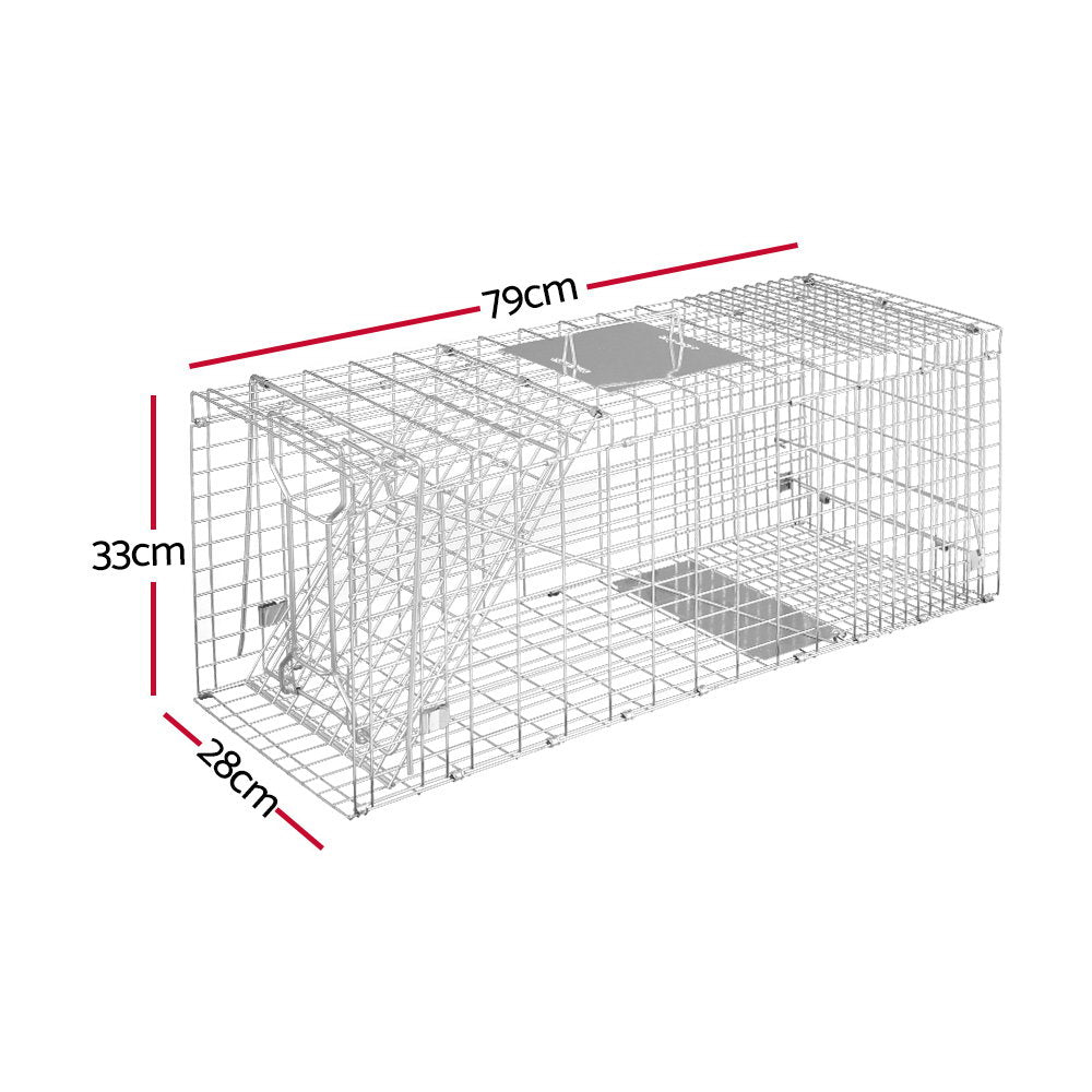Gardeon Humane Animal Trap Cage 79x28cm - Collapsible, Spring Loaded, Silver