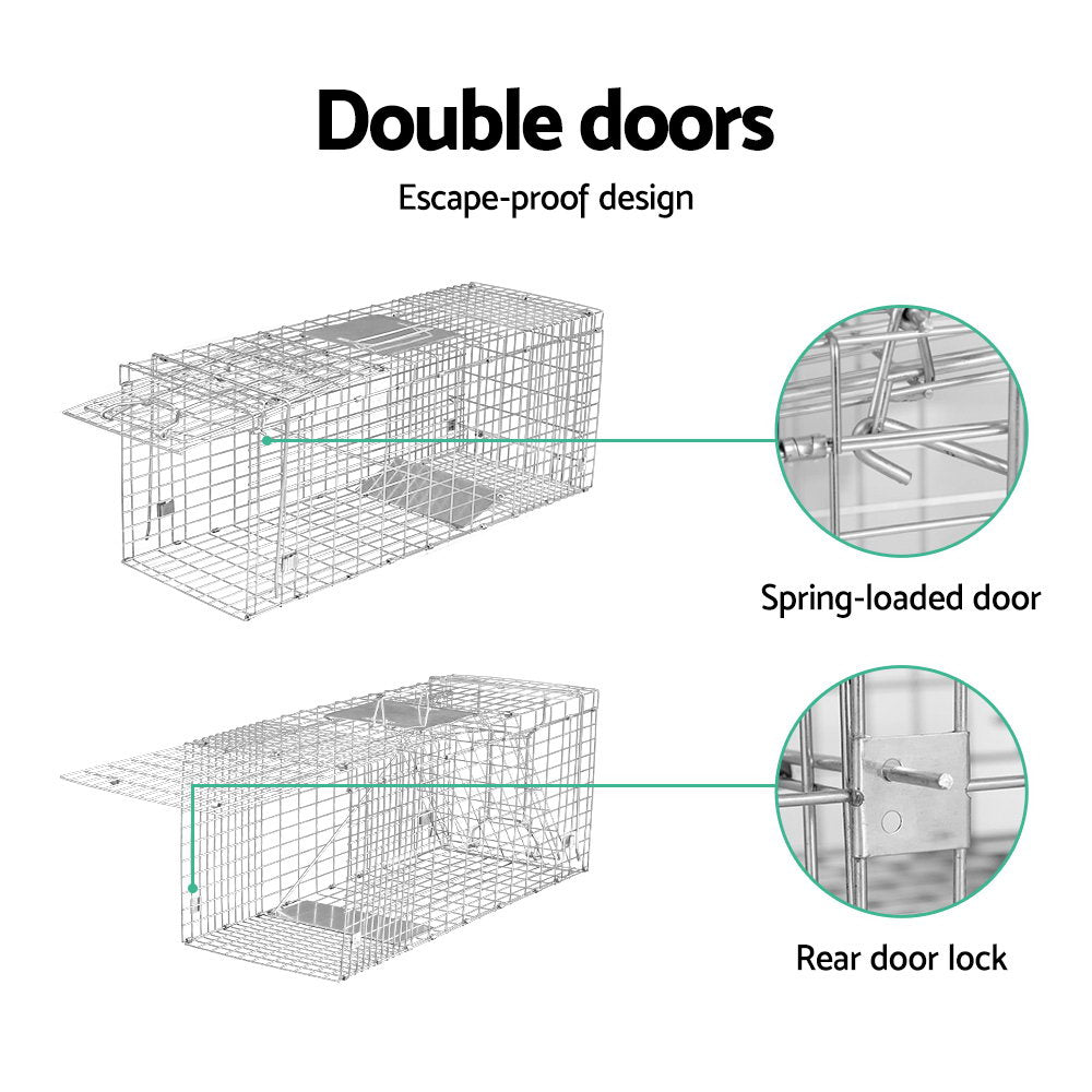 Gardeon Humane Animal Trap Cage 79x28cm - Collapsible, Spring Loaded, Silver - SuperSaverAU - view 4
