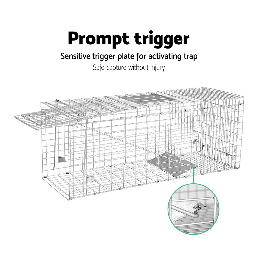 Gardeon Humane Animal Trap Cage 79x28cm - Collapsible, Spring Loaded, Silver