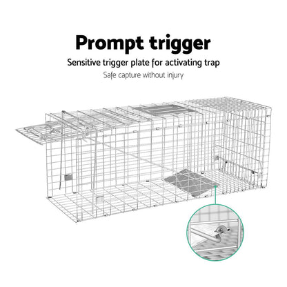 Gardeon Humane Animal Trap Cage 79x28cm - Collapsible, Spring Loaded, Silver