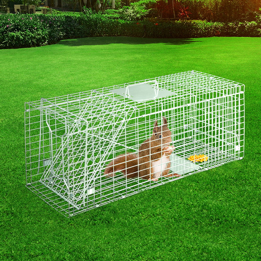 Gardeon Humane Animal Trap Cage 79x28cm - Collapsible, Spring Loaded, Silver