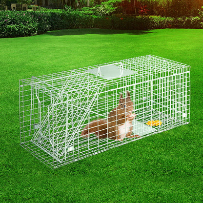 Gardeon Humane Animal Trap Cage 79x28cm - Collapsible, Spring Loaded, Silver
