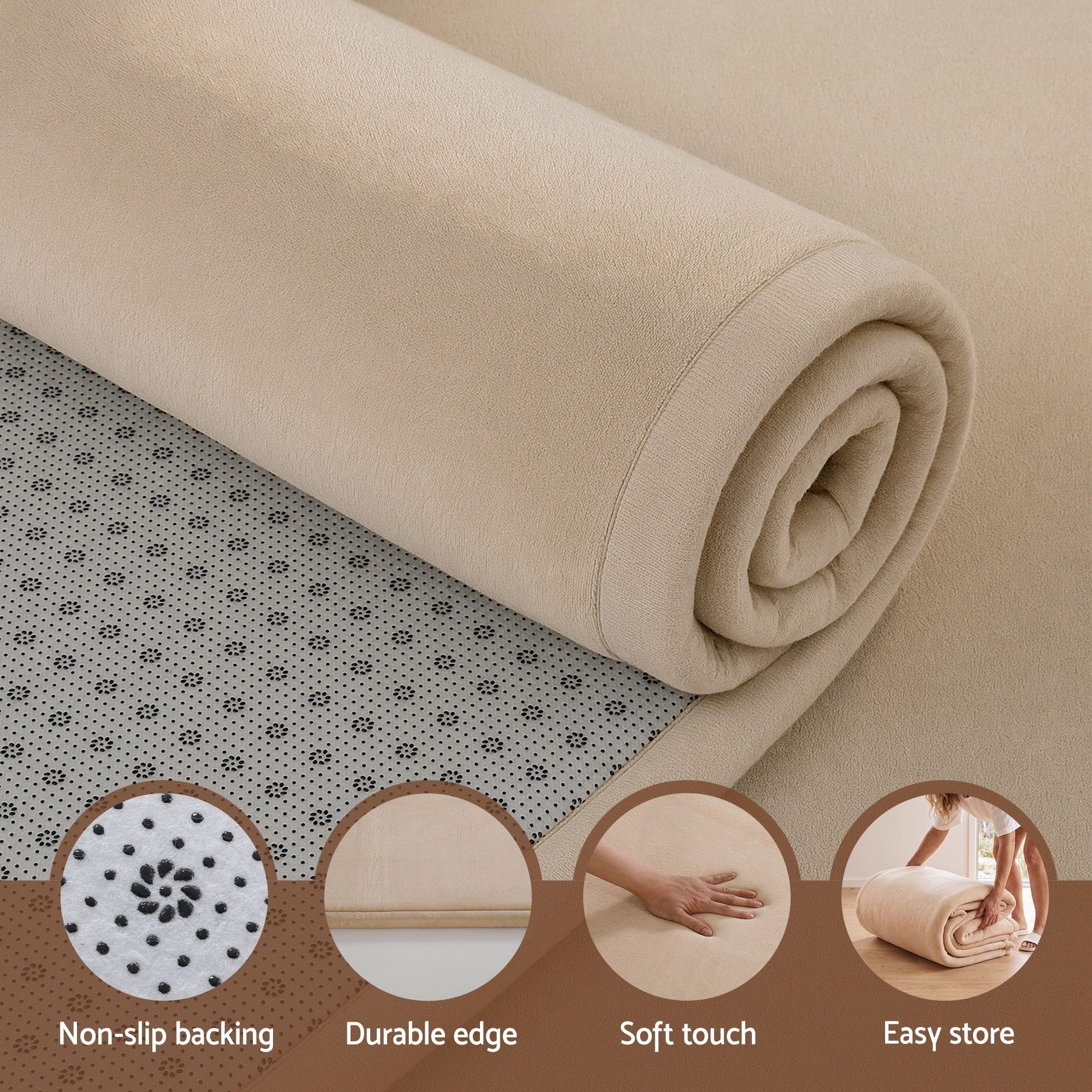 Artiss Tatami Mat Floor Mattress – Beige 150 x 200cm, 3cm Foam Anti-Slip Backing