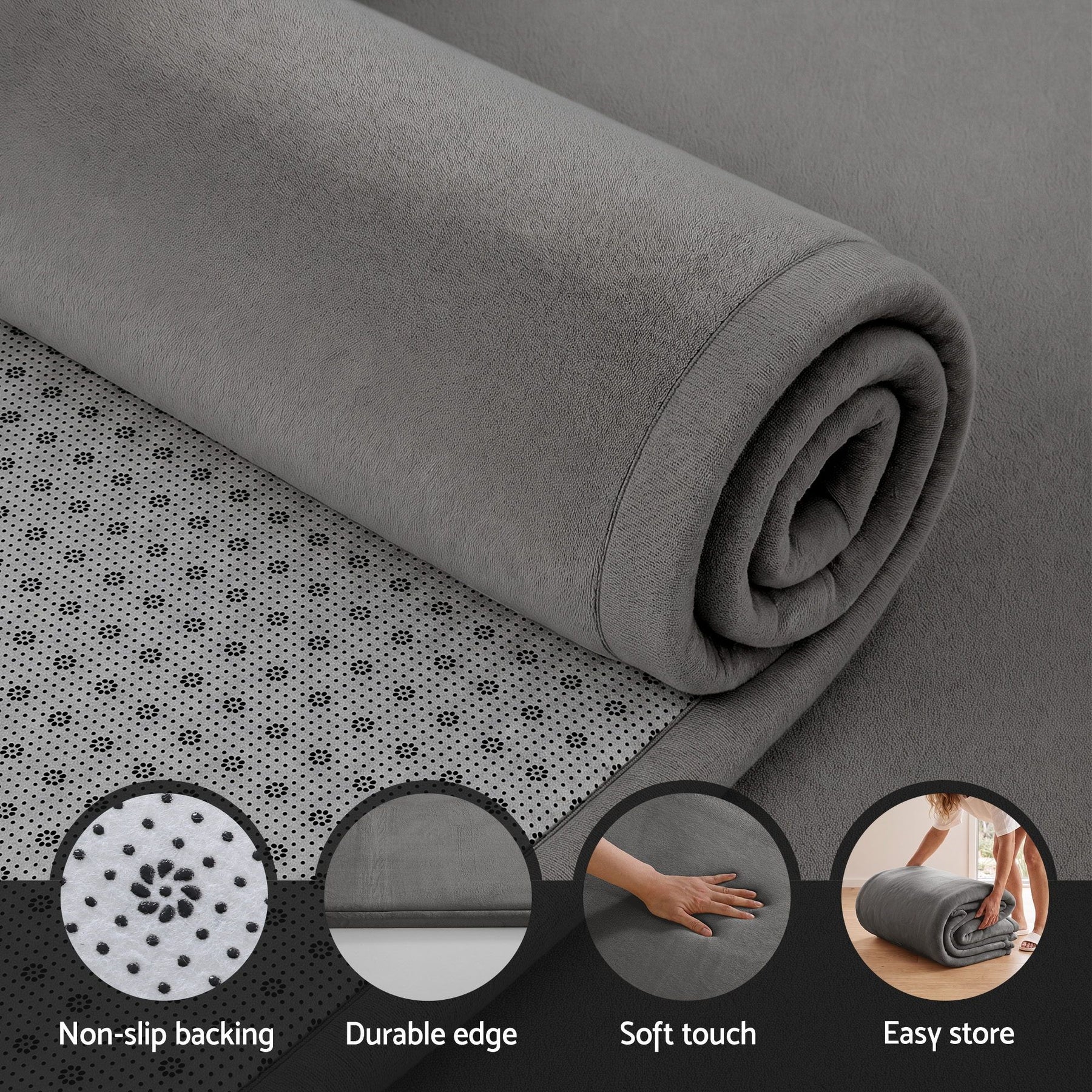 Artiss Tatami Mat Floor Mattress – Grey 150 x 200cm, 3cm Foam Anti-Slip Backing