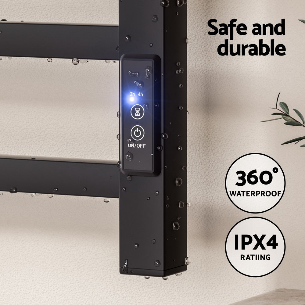 Devanti Heated Towel Rail 8 Square Bars with Timer - Black, 105W