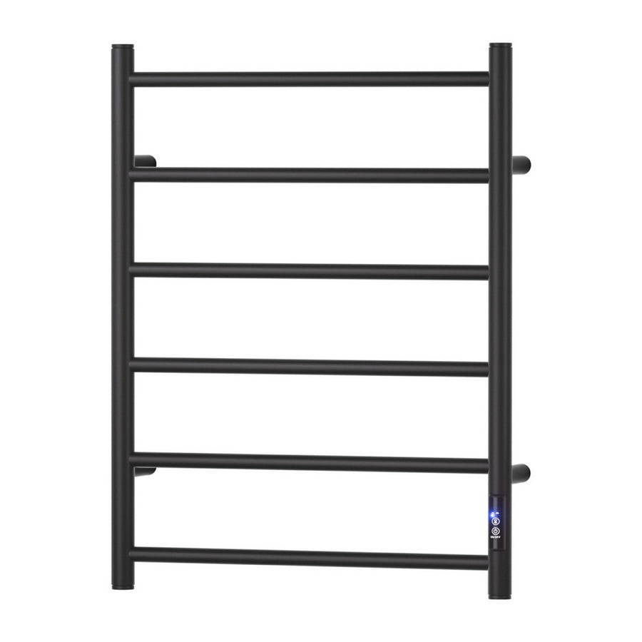 Devanti Heated Towel Rail 6 Round Bars with Timer - Black, 80W