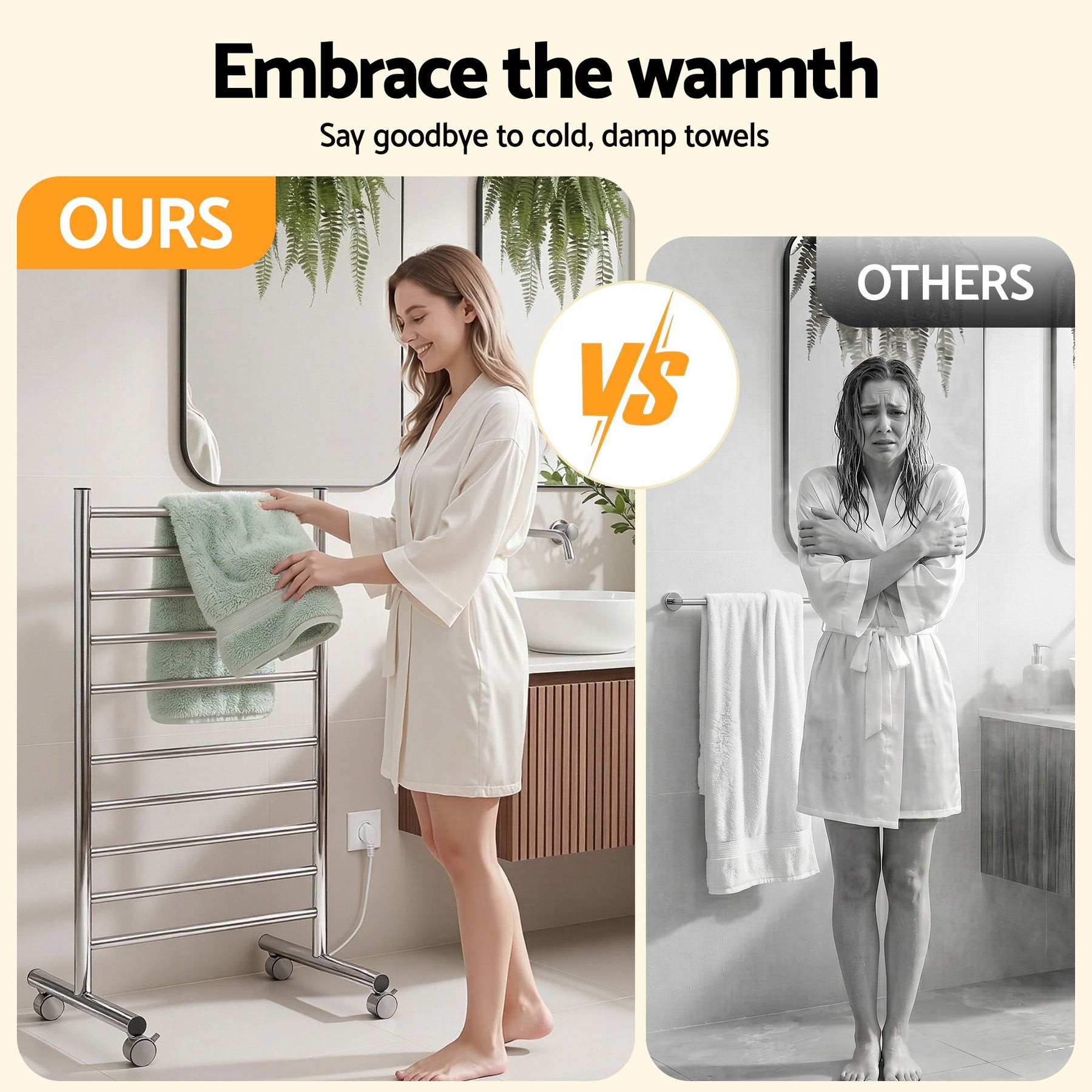 Devanti 10-Bar Freestanding Heated Towel Rail – 100W Stainless Steel, Fast Heating