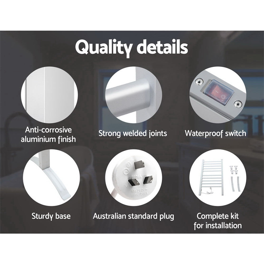 Devanti Heated Towel Rail 10 Rungs Freestanding 53cm x 35cm x 97.5cm, 40C-50C - SuperSaverAU - view 6