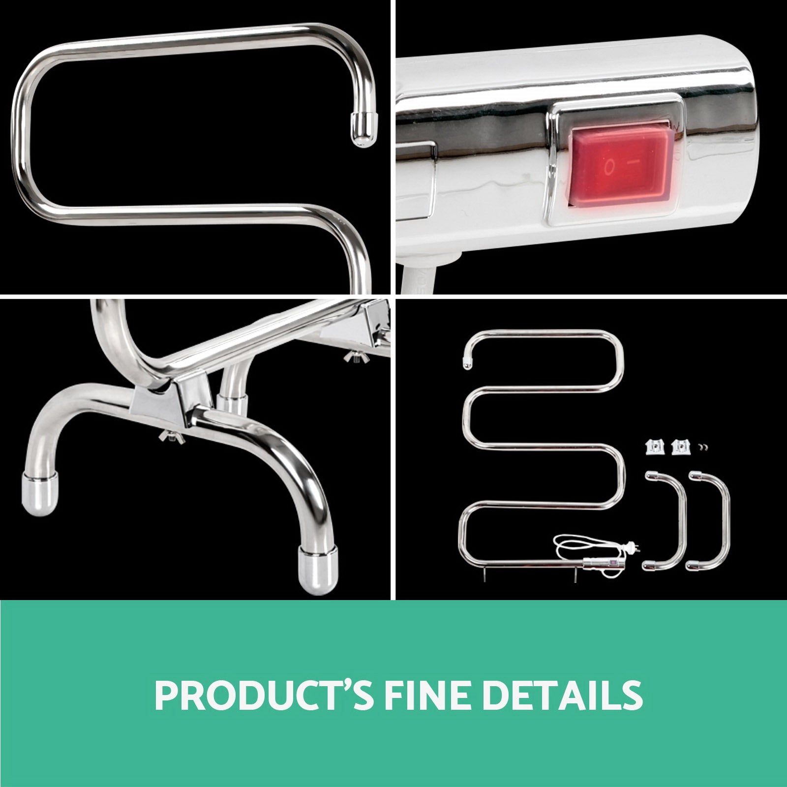 Devanti 5 Rung Electric Heated Towel Rail - Freestanding, 40-50°C, Stainless Steel - SuperSaverAU - view 3