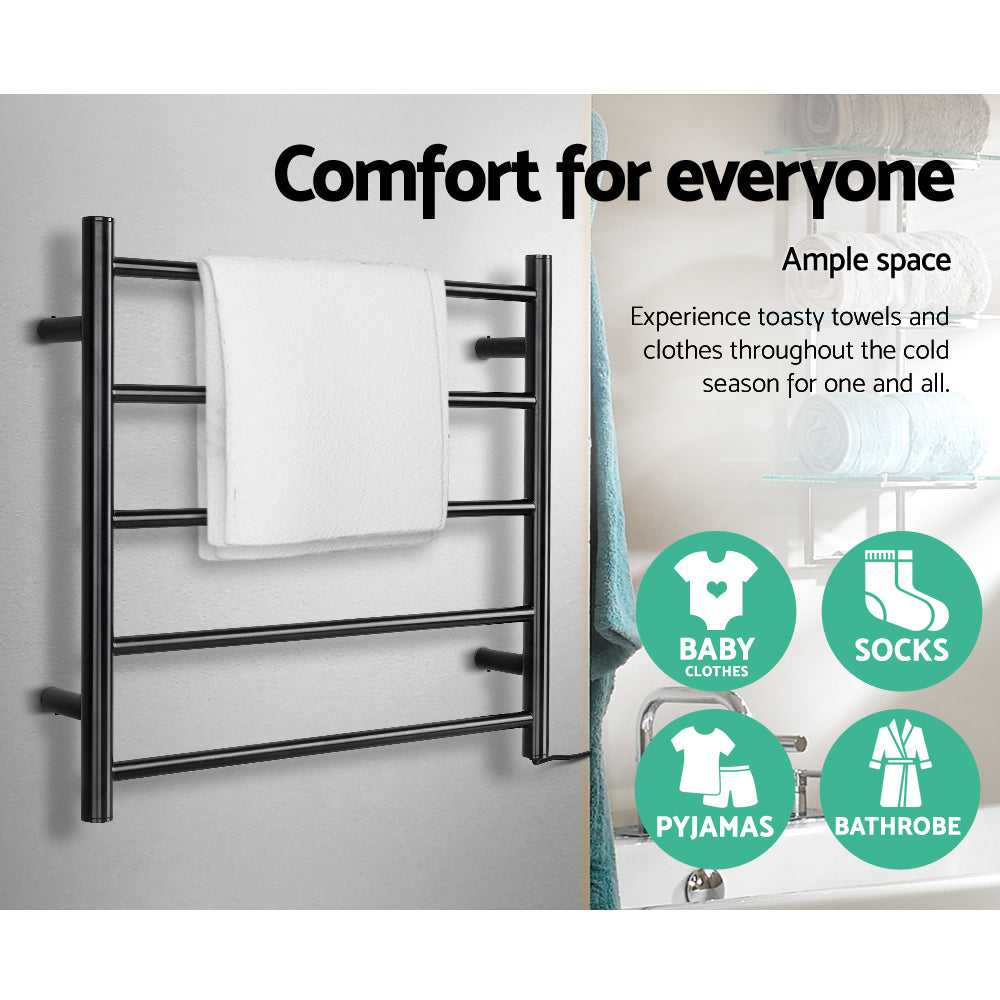 Devanti Heated Towel Rail Rack 5 Bars Wall Mounted, 40-50°C, Energy-Efficient - SuperSaverAU - view 3