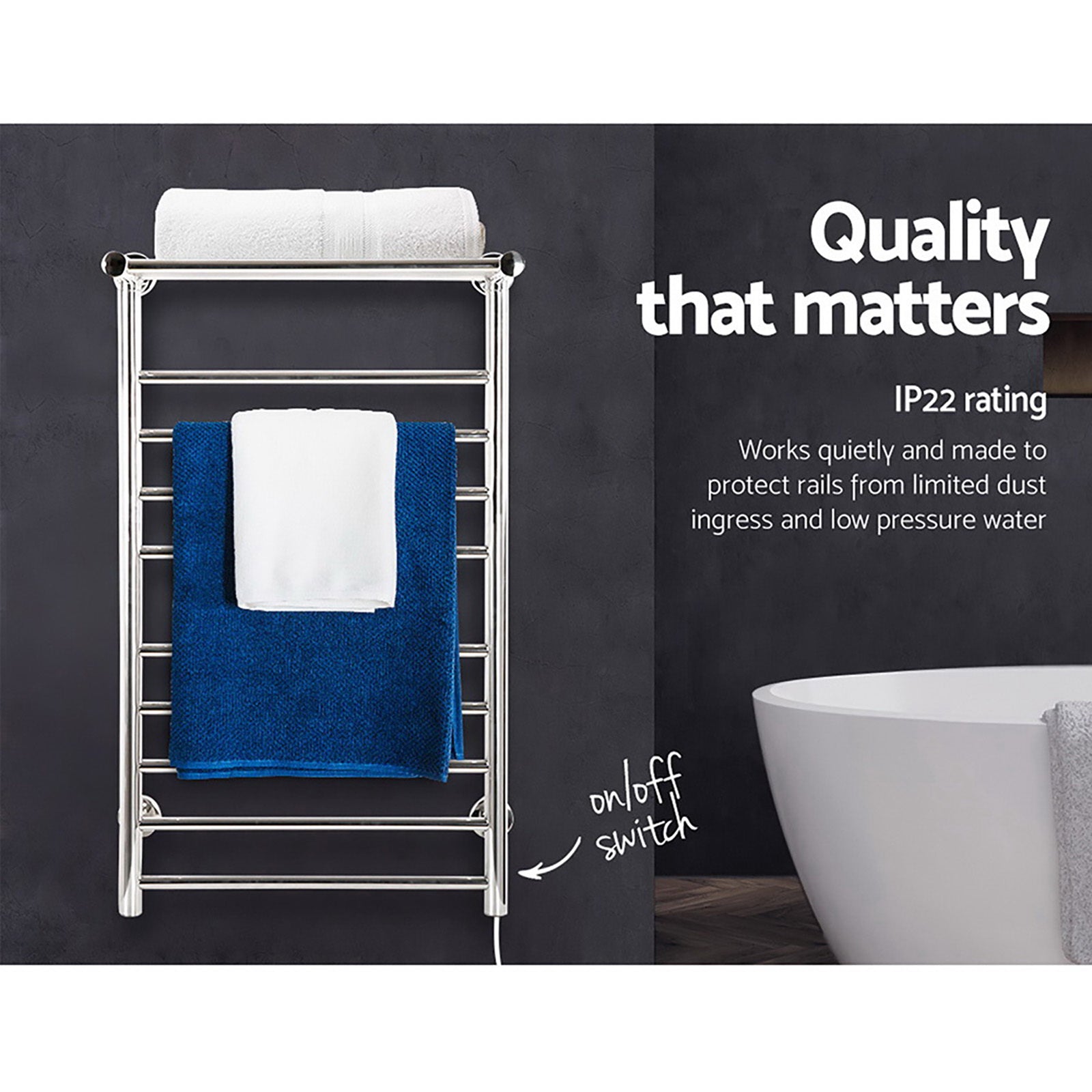 Devanti Electric Heated Towel Rail Rack 14 Bars Wall Mounted 40-50°C, Quick Heat - SuperSaverAU - view 4