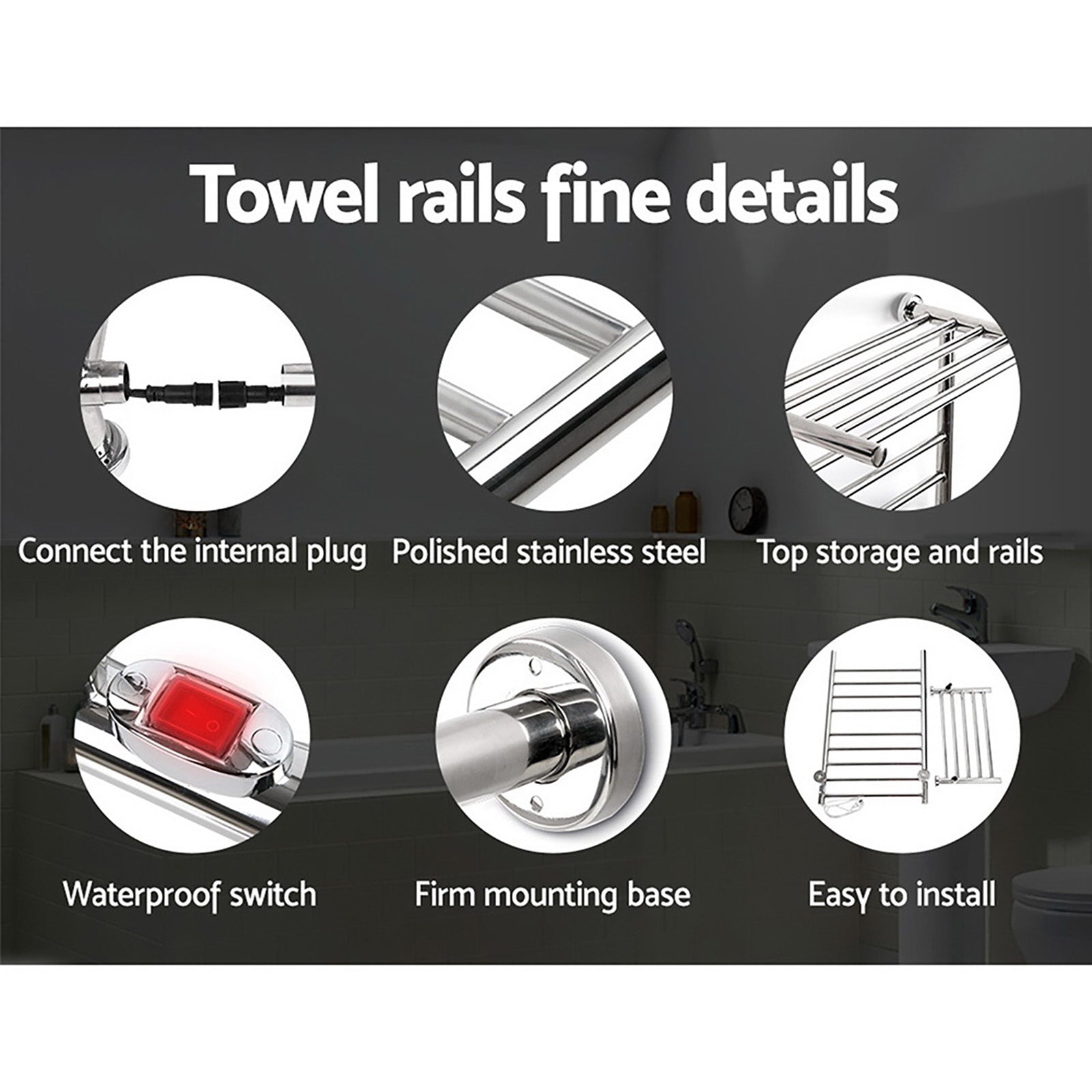 Devanti Electric Heated Towel Rail Rack 14 Bars Wall Mounted 40-50°C, Quick Heat - SuperSaverAU - view 5