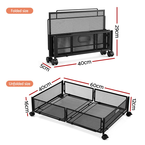 Artiss Under Bed Storage Containers – Black 2 Pack with Wheels, 60 x 40 x 16cm