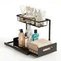 Artiss L Shape Under Sink Organiser Black Pull Out Kitchen Bathroom Storage Shelf