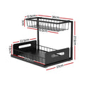 Artiss L Shape Under Sink Organiser Black Pull Out Kitchen Bathroom Storage Shelf