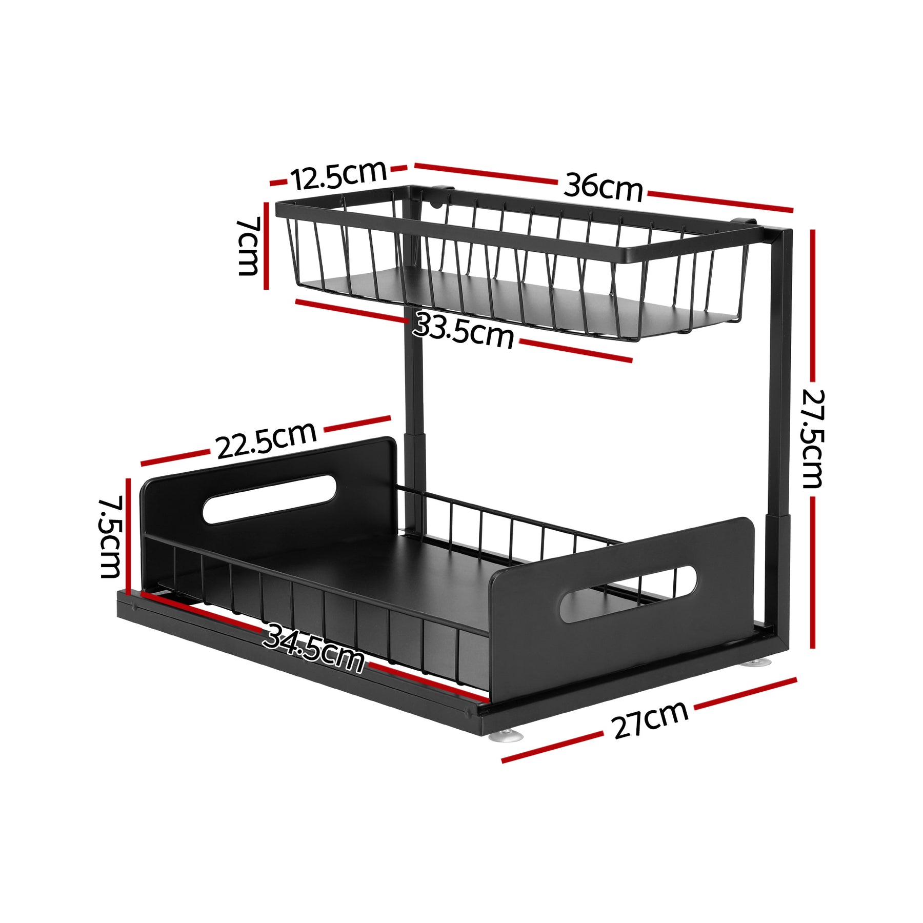 Artiss L Shape Under Sink Organiser Black Pull Out Kitchen Bathroom Storage Shelf