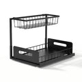 Artiss L Shape Under Sink Organiser Black Pull Out Kitchen Bathroom Storage Shelf