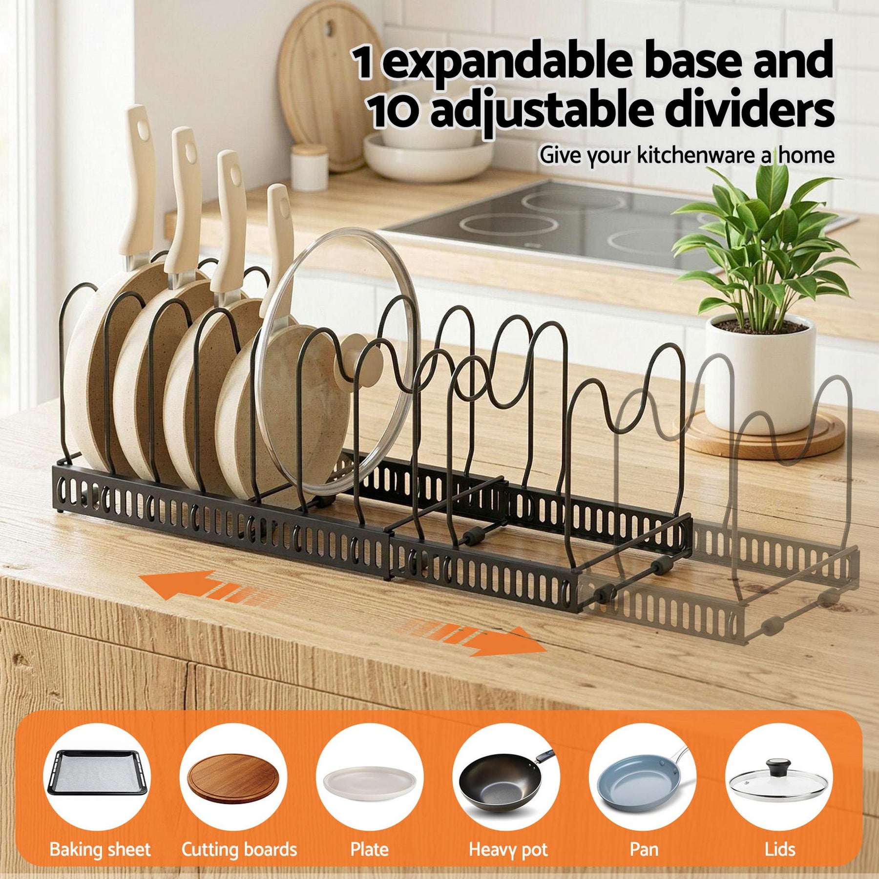 Artiss Expandable Pots and Pans Organizer Rack - Black