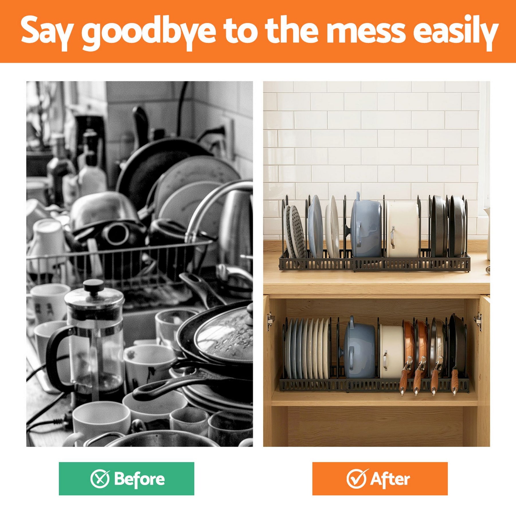 Artiss Expandable Pots and Pans Organizer Rack - Black