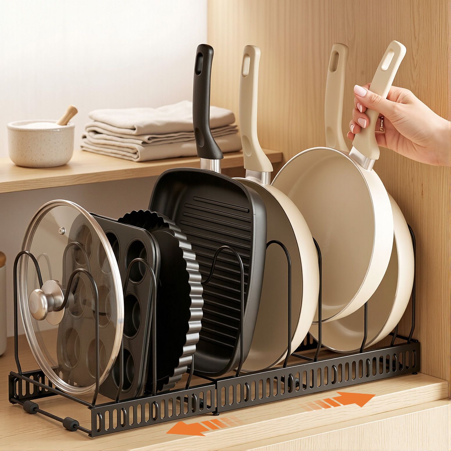 Artiss Expandable Pots and Pans Organizer Rack - Black